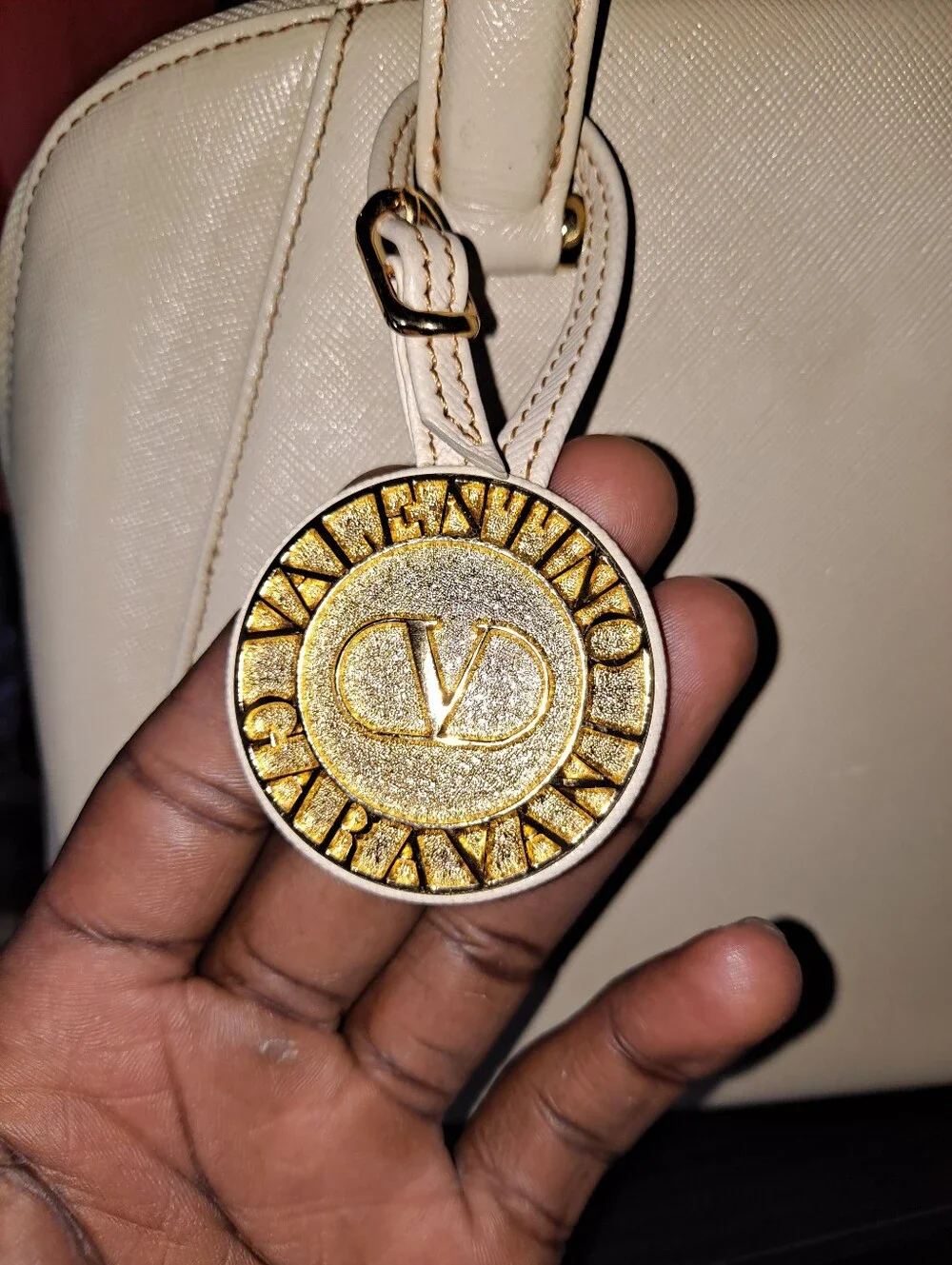 Valentino Garavani Cream Dome Satchel with Gold Medallion